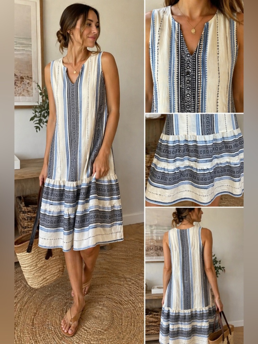 ✨J. Jill Textured Cotton Tiered Hem Sun Dress Size L Petite